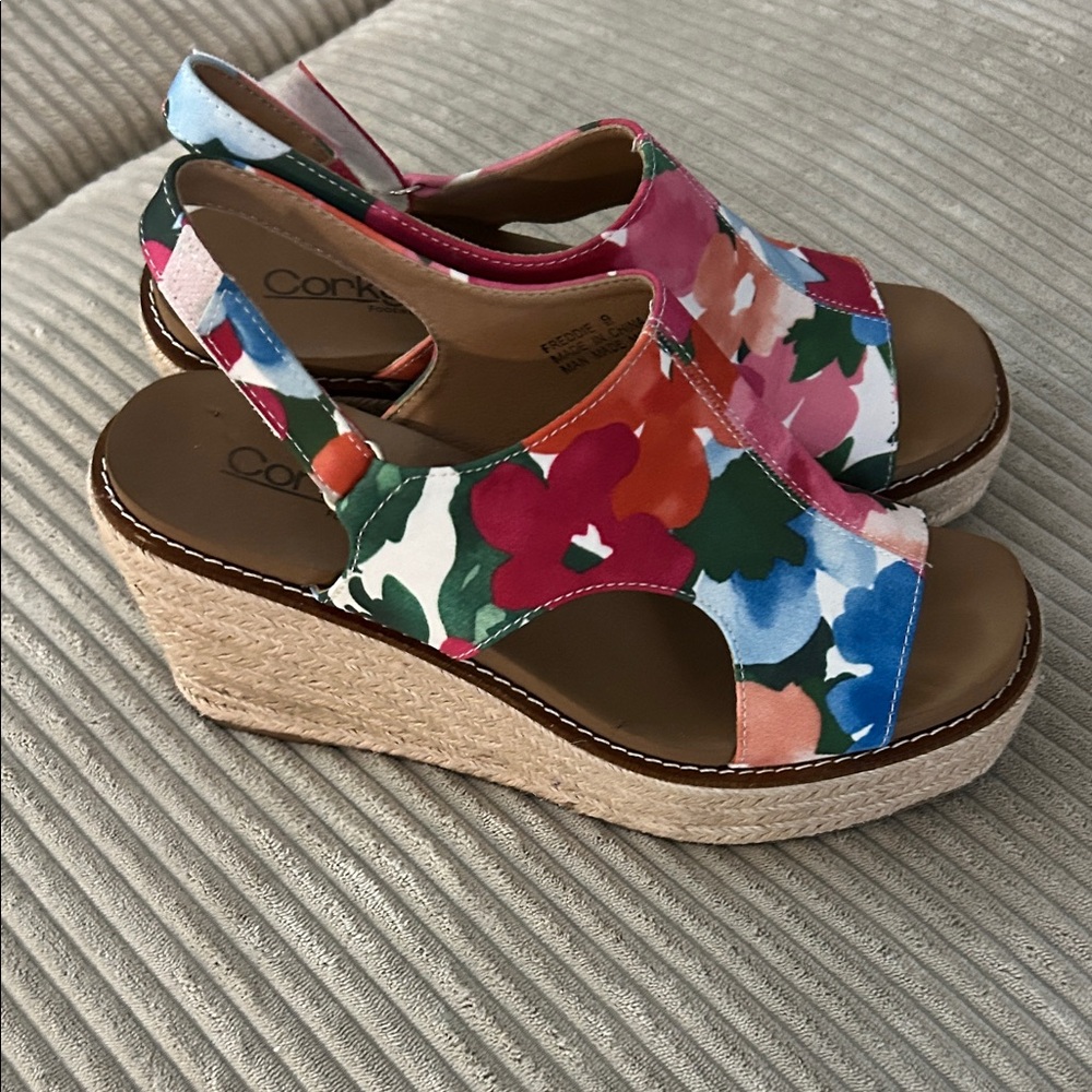 Corkys Colorful Floral Wedge Sandals